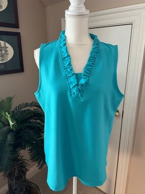Chico's Turquoise Ruffle V-Neck Sleeveless Tank Size 2 NWT